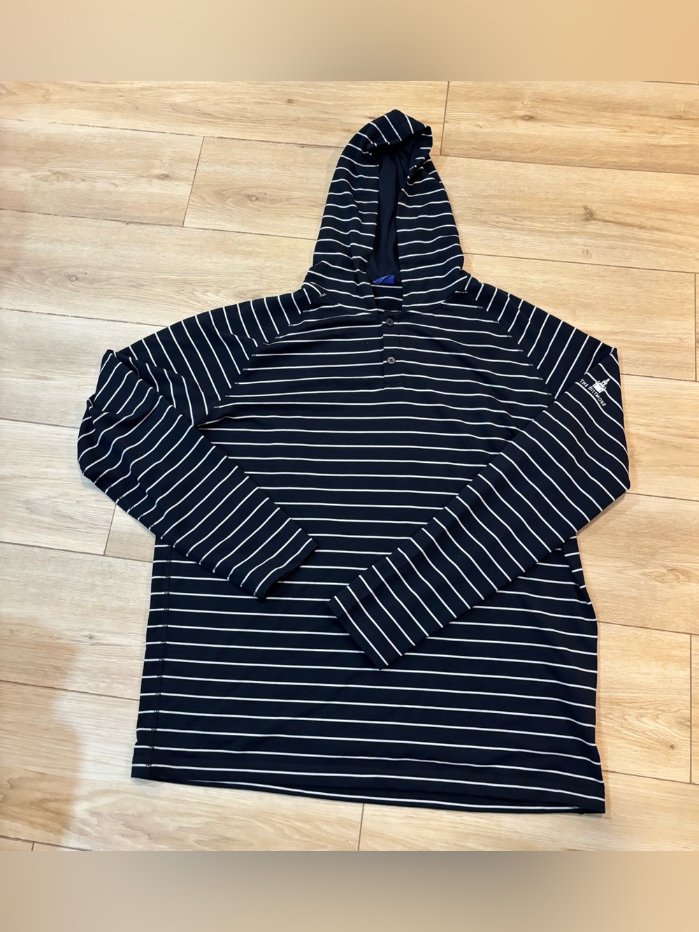 FootJoy Hoodie Mens XL Navy Blue White Stripe The Biltmore Coral Gables Buttons